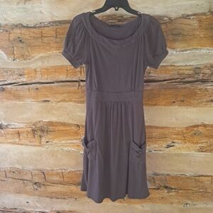 Elie Tahari Brown Short Sleeved Cotton Midal Midi Dress Size XS